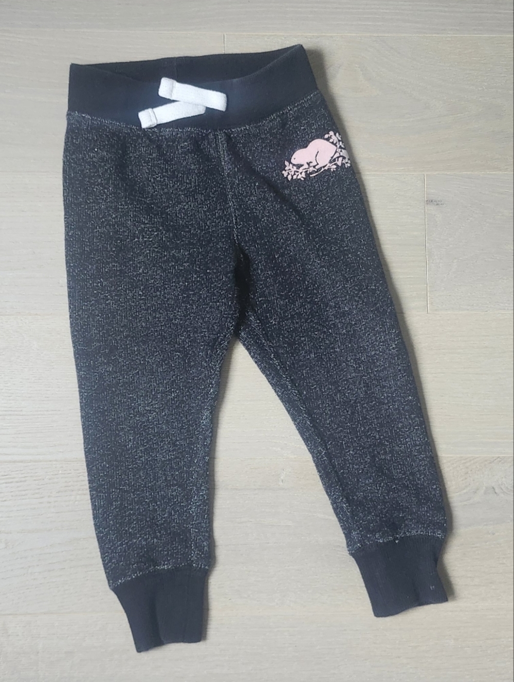 Roots Kids Black Heather Knit Jogger Pants Pink 3T NEW